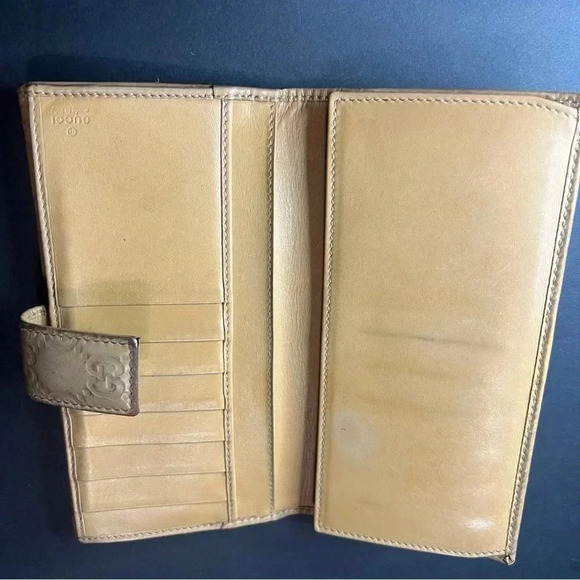 Authentic Gucci Vintage Tan Long Wallet Made In Italy Monogram Women’s - Picture 5 of 15